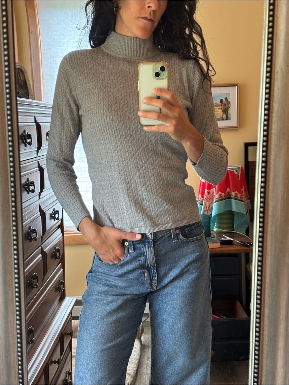 Karen Scott Light Gray Turtleneck Textured Sweater